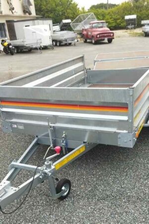 Remorque plateau MECANOREM - RPMS 455 F - PTAC : 750 Kg - 1 essieu freiné - 250 x 150 cm