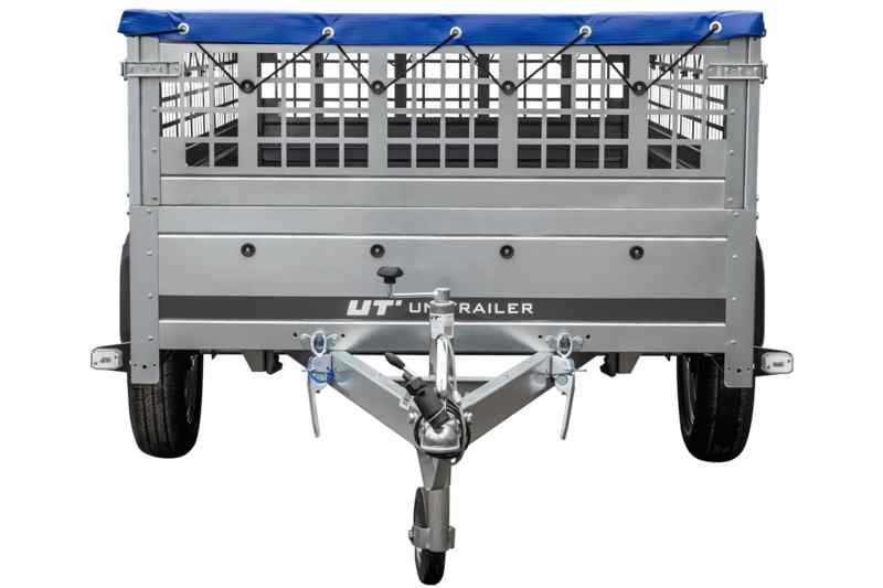 Remorque sans frein UNITRAILER 230x125 avec bâche plate bleue, ridelles grillagées et roue jockey - Garden Trailer 230 KIPP – Image 8