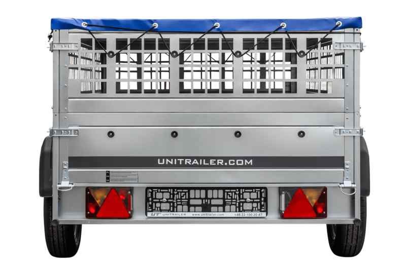 Remorque sans frein UNITRAILER 230x125 avec bâche plate bleue, ridelles grillagées et roue jockey - Garden Trailer 230 KIPP – Image 6