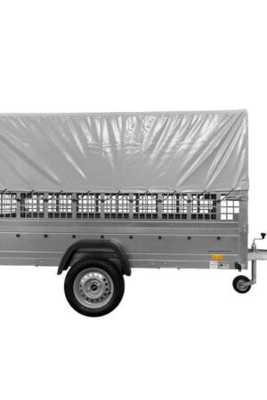 Remorque un essieu avec un timon 264 KIPP avec roue jointe, glissières, châssis H-800 et bâche grise