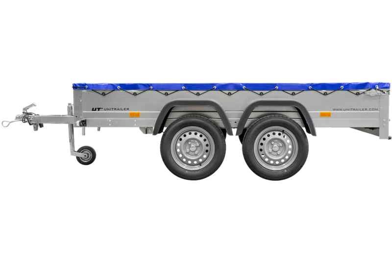 Remorque voiture 2 essieux Unitrailer 264/2 Kipp AVEC ROUE JOCKEY, TIGE DE SUPPORT DE BÂCHE ET BÂCHE PLATE GRISE – Image 4