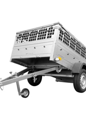 Remorque voiture utilitaire à benne basculante UNITRAILER 200x125 avec bâche plate, ridelles grillagées et roue jockey - Garden Trailer 201 KIPP