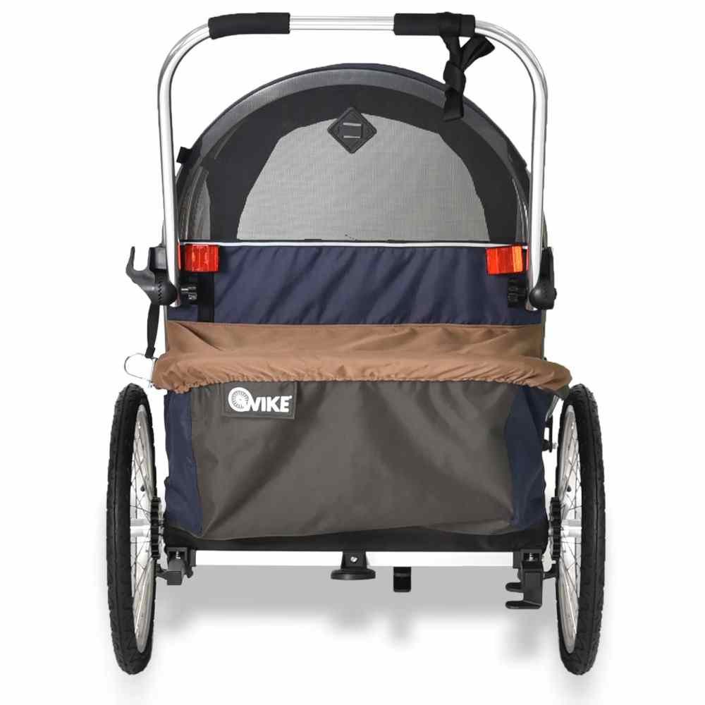 Wike Remorque Vélo pour 2 Enfants - Premium Double - Poussette et Kit de Jogging inclus - marine/marron – Image 5