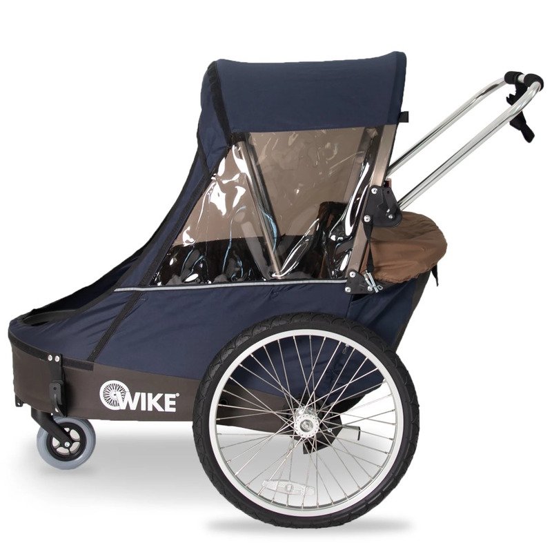 Wike Remorque Vélo pour 2 Enfants - Premium Double - Poussette et Kit de Jogging inclus - marine/marron